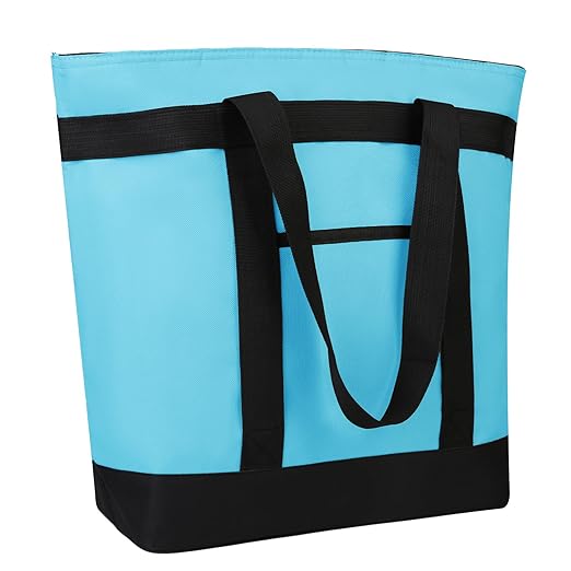 CIVJET Insulated Reusable Tote Bag for Grocery Shopping for Women/Men, Pizza/Food Delivery Bag to Keep Food Cold/Hot for Commercial Food Transport, Cooler bags for Travel/Beach/Picnic, Blue