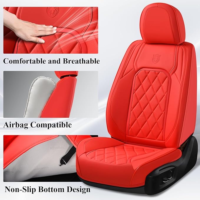 Coverado Leather Seat Covers, Car Seat Cover Front Seats, Waterproof Seat Covers, Luxury Faux Leather Car Seat Protectors, Red Car Seat Cover, Automotive Seat Covers Universal Fit for Most Cars