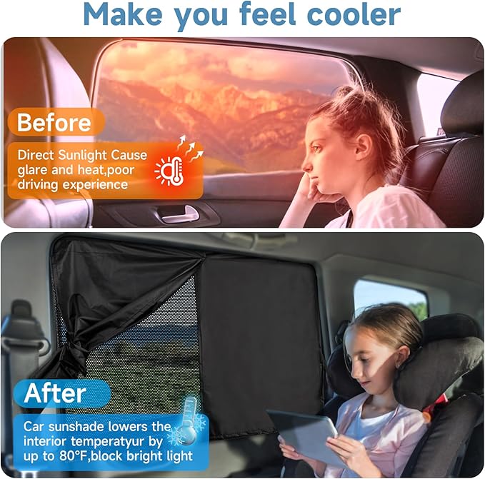 Car Window Shades for Baby, Side Window Sun Shades Blocks Heat and UV Rays Glare,Magnetic Car Privacy Safe Curtains for Back Windows, Camping Accessories
