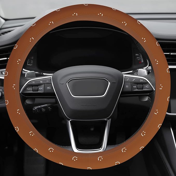 Soft Brown Steering Wheel Cover Cute Cloth Fabric Car Wheel Cover Breathable Washable Cool in Summer Universal 14.5 15 Inch