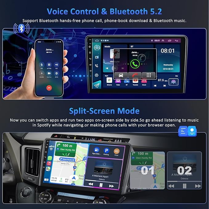 4G+64G Car Radio Stereo for Toyota RAV4 2013-2018, Wireless Carplay&Android Auto with Android 13 Support Bluetooth/Voice Control/GPS/WiFi/Back-up Camera/SWC/FM, 10.1 Inch IPS Touch Screen