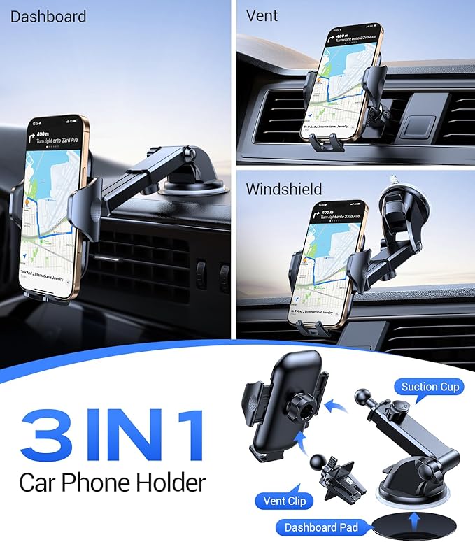 VICSEED 2026 Ultimate Sturdy Car Phone Holder [Upgraded 95+LBS Strongest Suction] Universal Long Arm Cellphone Mount for Car Dashboard Windshield Vent Truck Boat for iPhone 17 16 Pro Max & Android