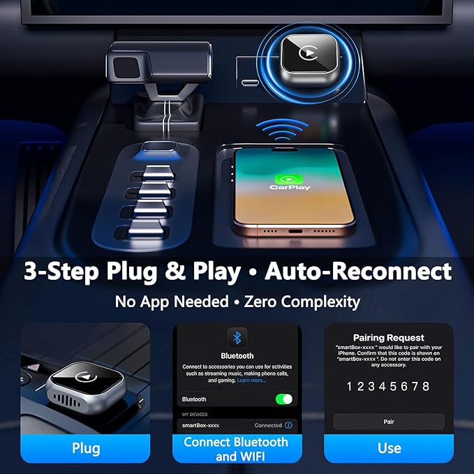2025 Upgraded Wireless CarPlay Adapter for iPhone | Ultra-Mini Metal, Convert Wired to Wireless, Bluetooth 5.3 Fast Stable Connection, Plug & Play, 800+ Factory CarPlay Wired Cars, iOS 10+