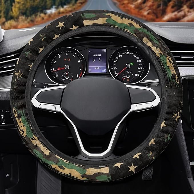 SEANATIVE Car Steering Wheel Protector Cover Army Camo American Flag Automotive Universal Steering Wheel Cover, Car Accessior, Easy to Disassemble