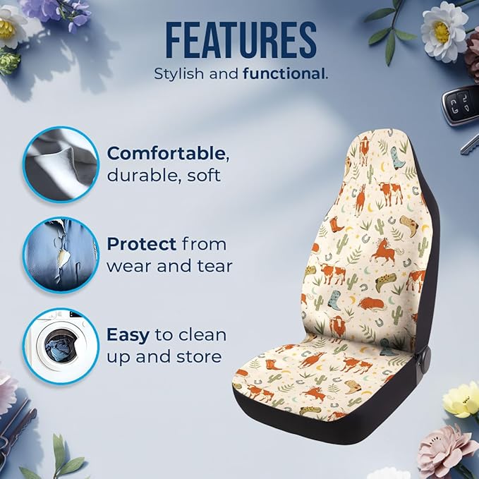 GENANY Cowgirl Car Seat Covers Set of 2, Breathable Front Seat Covers for Truck Sedan SUV, Western Car Accessories, Cowgirl Gift for Women Men