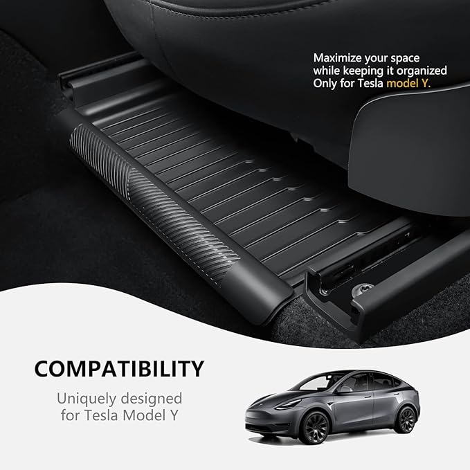 2PCS Under Seat Storage Box for Tesla Model Y 2024, TPE Storage Tray Box with Lid for Model Y 2020-2025 (2025-2026 New Model Y Juniper Can only be installed on rear of front seats (under)