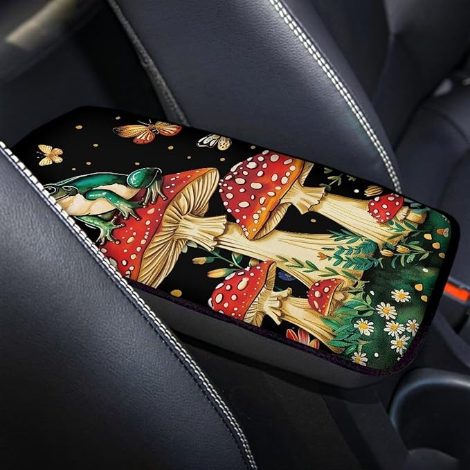 Mushroom Frog Car Armrest Pads Car Armrest Cushion Arm Rest Covering Car Middle Console Covers Non Slip Universal Fit for Truck Auto SUV Car Accessories