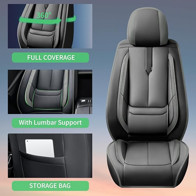 Fit Outback Car Seat Covers for Subaru Outback 2010-2024 2025 2026 -Upgraded Premium Waterproof & Breathable Leather,Airbag Compatible,All-Weather Seat Cushion Protector,2 Front/Black-Grey