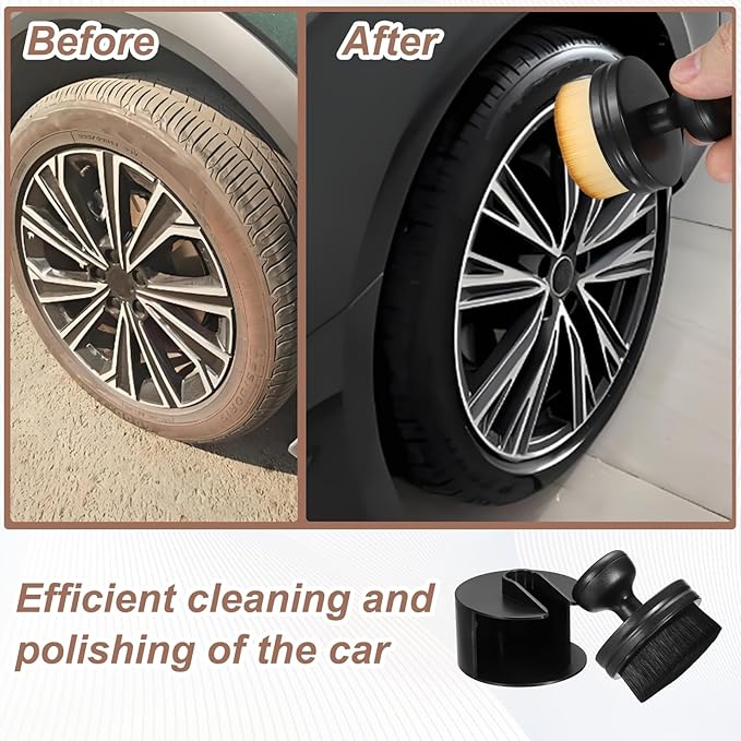 HARFINGTON 3 Pcs Car Tire Shine Applicator Brush PBT Automotive Tire Dressing Brush Car Cleaning Duster with Storage Stand for Auto Detailing Cleaning, Black