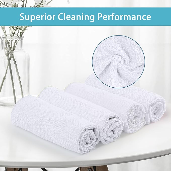 HOMEXCEL White Cleaning Rags 5 Pack, Highly Absorbent Microfiber Cleaning Cloth for Kitchen, Lint Free, Scratch-Free, Reusable Microfiber Towels for House, Window and Glass, Cars, 11.5 X11.5 inch
