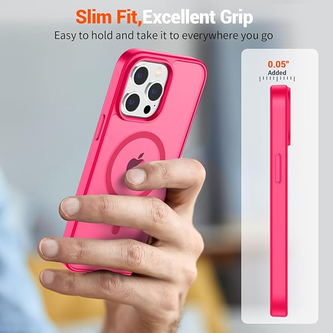 SUPFINE Magnetic for iPhone 13 Pro Max Case (Compatible with MagSafe) (Military Grade Drop Protection) Slim Translucent Matte Shockproof with Anti-Fingerprint Phone Case,Hot Pink