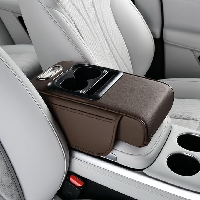 Armrest Box Pad for Car w/Type-C Charging Interface, Car Center Console Cover w/Cup Holder, Interior Car Accessories (Coffee)