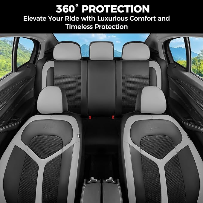 FLORICH Car Seat Covers Front Seat, Universal Seat Cover 2 Seats, Automotive Seat Covers with Mesh Leather, Waterproof Car Seat Protector, Breathable Car Seat Cushion for Most Car SUV Truck, Gray