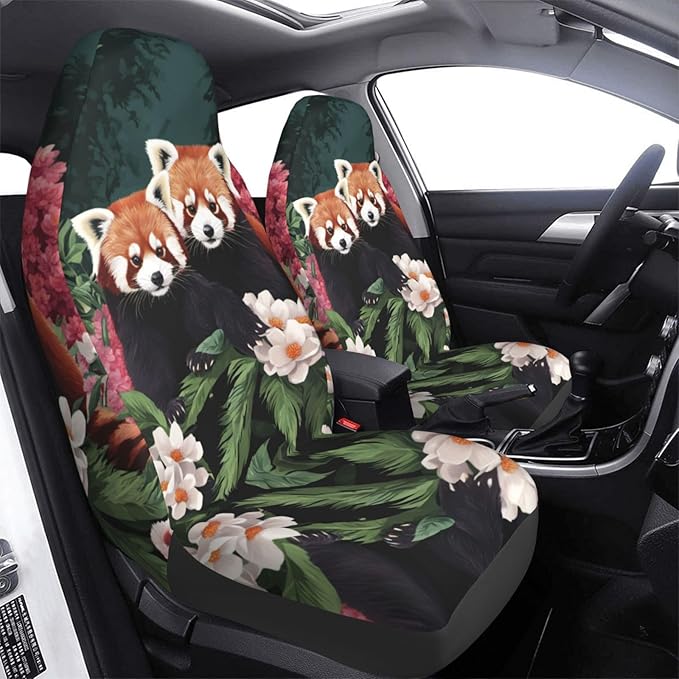 Delerain Car Seat Covers Set 2Pcs, Red Panda Universal Front Car Seats Vehicle Enterior Protector Suitable Fits Most Car Auto SUV Sedan Truck