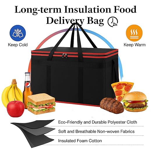 Bodaon 10-Pack Insulated Food Delivery Bag, XXXL Catering/Pizza Cooler Bags, Rideshare Delivery Bag, Thermal Cold/Hot Styrofoam Carrier for Car/Travel/Shopping/Doordash, Warmer/Frozen