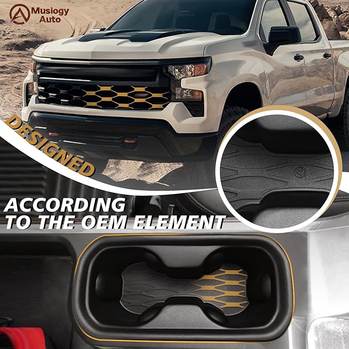 Muslogy Center Console Cup Holder Inserts Compatible with 2022-2025 2026 Chevy Silverado & GMC Sierra Accessories Middle Console Drink Holder TPE Organizer Non-Slip Drink Stopper(Bucket Seat Only)