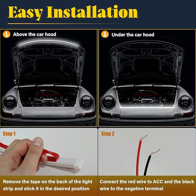 DIBMS 71-inch High-Brightness Car Hood Gap LED Light Strip - Daytime Running Lights Universal Auto Exterior Decor Accessories (Blue)