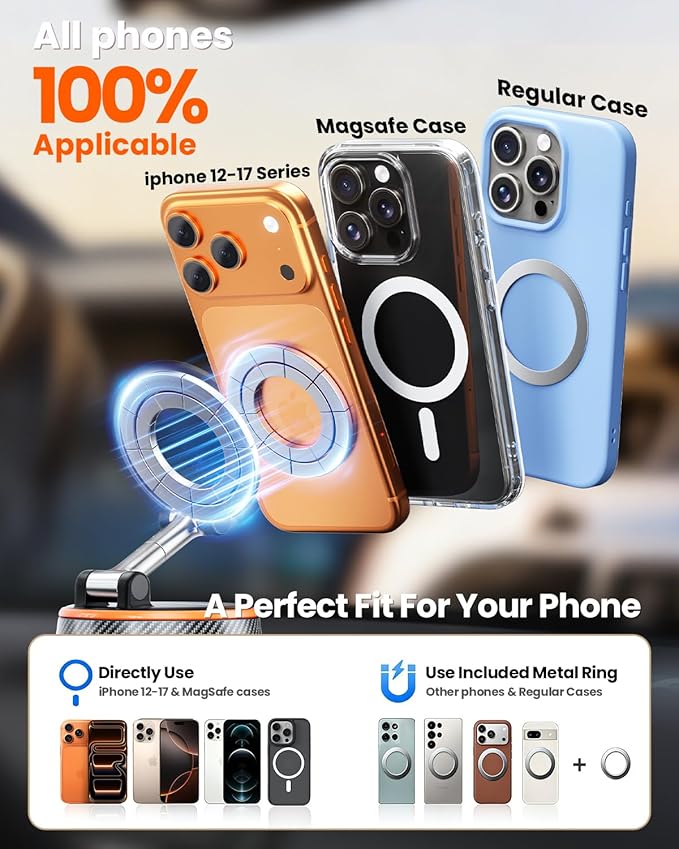2026 Upgraded Vacuum Magnetic Car Phones Holder for Magsafe [120LBS Ultra Suction Cup & 3000gf Magnet ] 1100° Adjustable Cell Phone Mount for Your Car/Gym/Mirror for iPhone 17 16 15 14 13 12 Series
