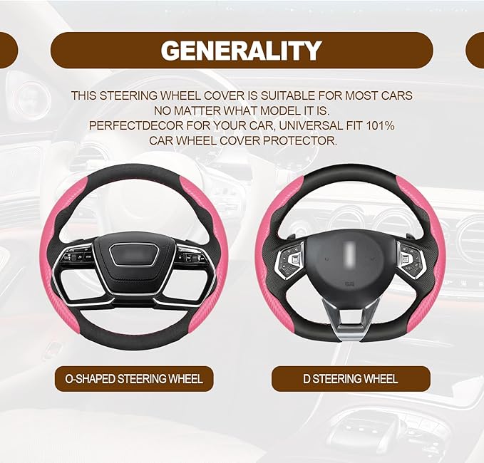 Car Interior Accessories Butterfly Steering Wheel Cover Car Carbon Fiber Anti-Skid Steering Wheel Cover (PINK)