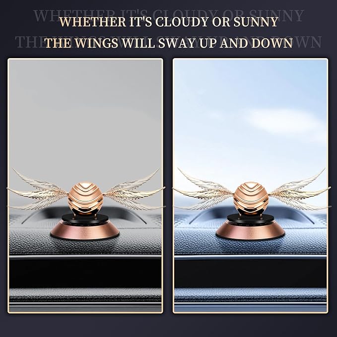 Kwak's Car Air Fresheners with Swinging Wings, Solar Car Interior Dashboard Decoration Accessories (Rose Gold, 2 Aromas)