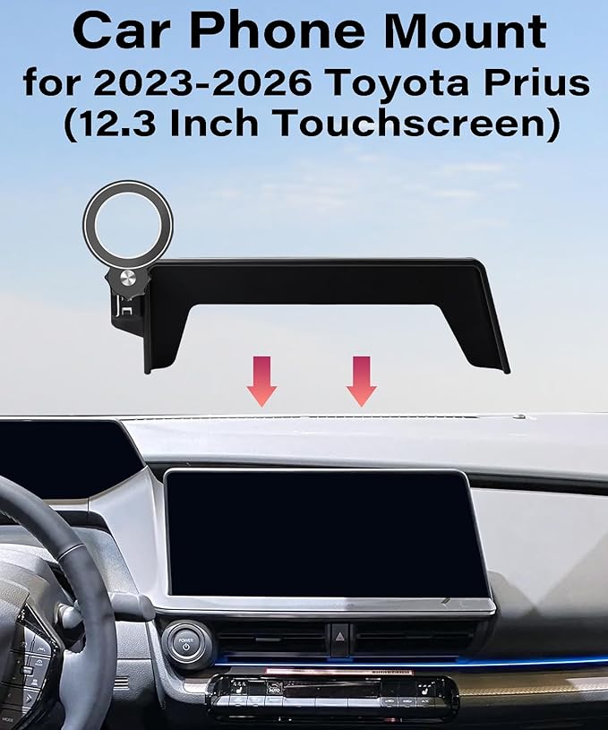 Car Phone Holder for Toyota Prius 2023 2024 2025 2026 Accessories Apply to 12.3 Inch Touch Screen Fixed Clip Magnetic Cell Phone Mount Hands-Free 360 Degree Rotation
