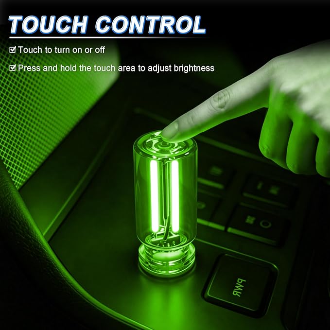 iFunyLED Car Interior USB LED Night Light, Portable Touch dimmable Car Ambient Lighting Kit, Retro Mini Transparent Glass Bottle Lamp Decorations for Vehicle Camping Bedroom Hallway, Pack of 2(Green)