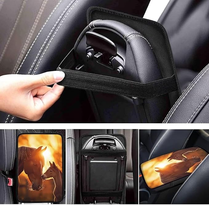 Horse Pattern Auto Center Console Armrest Pad, Soft Armrest Cover Pad for Vehicle, SUV, Truck Car Accessories Interior Decor,Universal Fit