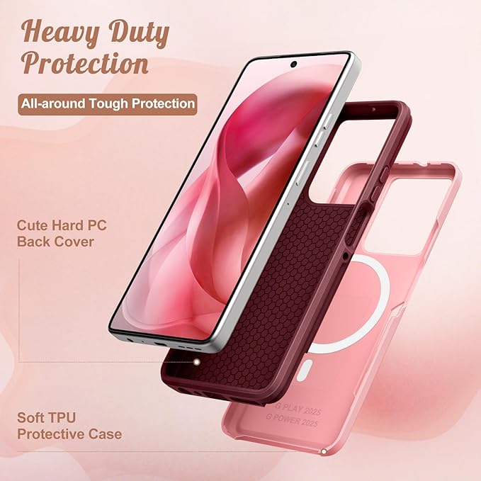 LISEVOfor Moto G Power 2025 Case - for Motorola Moto G Play 2025 Case Compatible with MagSafe Women Cute Girls Magnetic Protective Phone Cover Girly Floral Flower Heavy Duty Shockproof Design