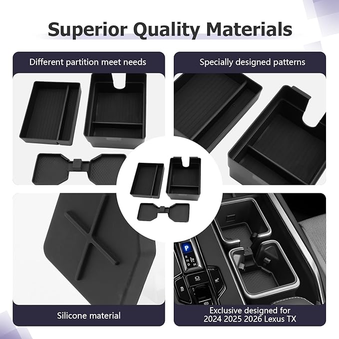 LUWU 2025 2026 Lexus TX Accessories Compatible with 2024-2026 Lexus TX350/TX500/TX550 Center Console Organizer Armrest Console Organizer & Front Center Console Cup Holder Mat 3PCS