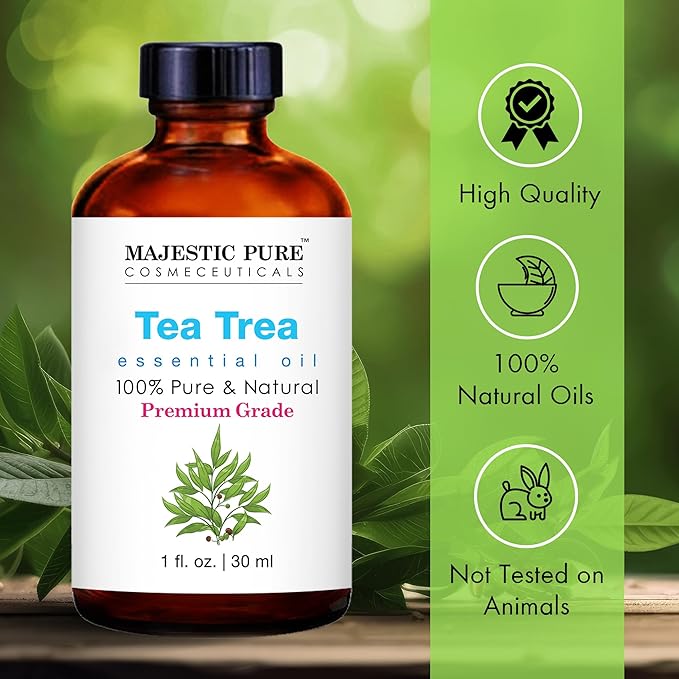 Majestic Pure Essential Oil with Glass Dropper - 100% Pure and Natural - Essential Oils for Diffuser, Aromatherapy, Soap and Candle Making, Tea Tree Essential Oil, Tea Tree Oil, 1 Fl Oz