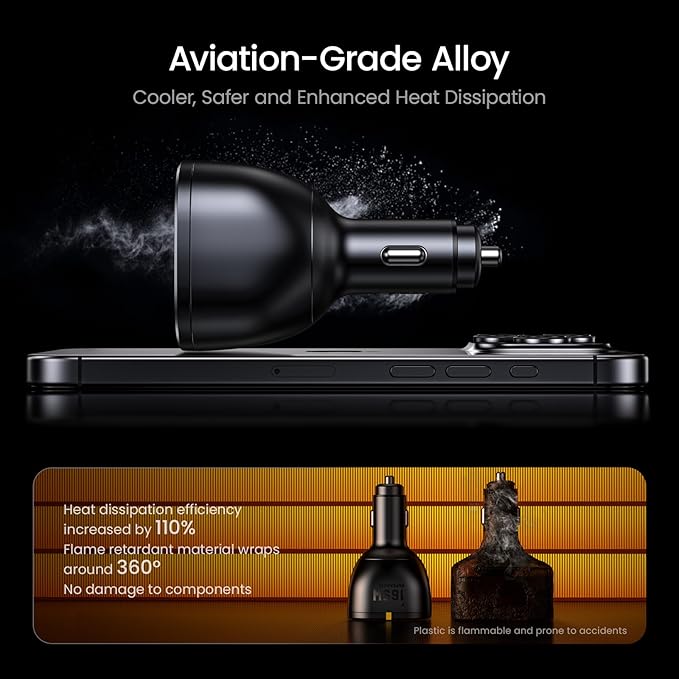 AOHI 165W Laptop Car Charger Adapter 140W PD 3.1/ 100W PD 3.0 USB C Super Fast Charging PPS 45W 3-Ports QC5.0 Car Lighter Charger for MacBook Pro, iPhone 16/15, Galaxy S24 Ultra, iPad, Black