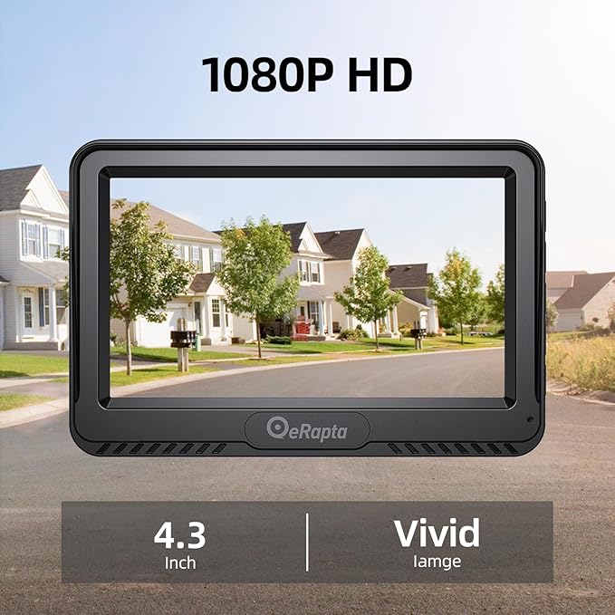 eRapta Backup Camera 4.3''HD 1080P Front Rear View Monitor kit IP69 Waterproof Night Vision DIY Grid Lines for Car Trucks RVs Tractors Bus Semi-Trailers Pickup A43