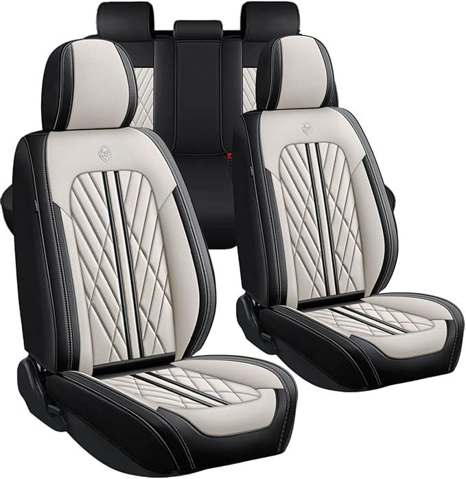 Premium Nappa Leatherette Car Seat Cover Set Custom Fit for Honda CR-V CRV 2000-2023 2024 2025 2026 Water-Proof Breathable Faux Leather Seat Cushion Protectors (Full Set 5 Seats,Beige Black)