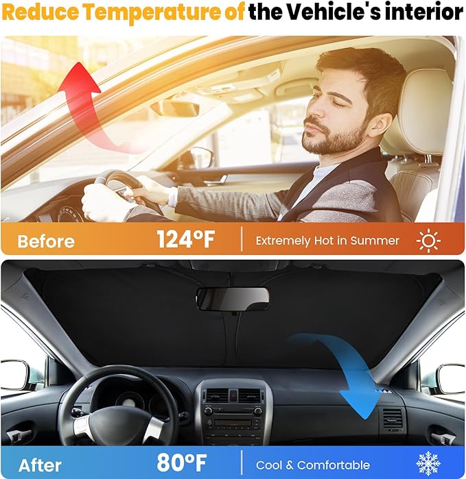 Car Windshield Sun Shade - Foldable Car Sun Shade Windshield for Front Window, Reflector Sunshade Offers Ultimate Protection for Cars Interior (55.2 x 31.5 in)