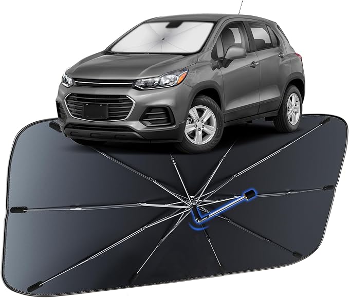 Windshield Sun Shade for Chevrolet Trax 2013-2023, Umbrella Car Shades with 360°Rotating Shaft, Foldable Front Window Sunshade for UV & Heat Protection