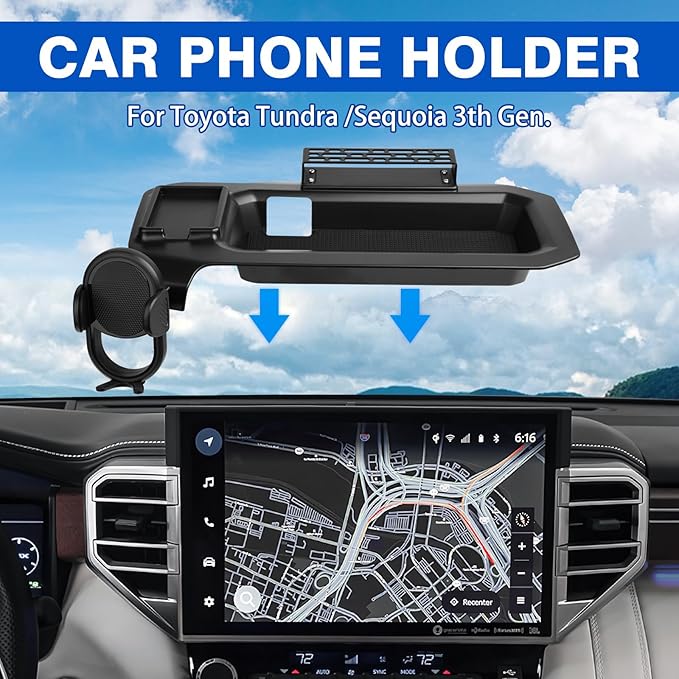Autorder Phone Holder for Toyota Tundra 2022-2025 2026/Sequoia 2023-2025 2026 Accessories Center Console Dashboard Organizer with Gopro Mount and Card Slot 360° Rotation Phone Mount Stand