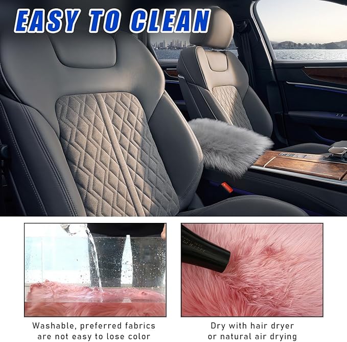 Furry Car Center Console Cover, 11.8"×7.9" Sheepskin Wool Armrest Box Cushion Pad, Comfort Soft Auto Center Console Protector, Interior Decor Accessories for Most Vehicles (Light Gray)
