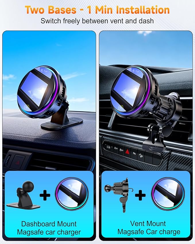 2026 Upgraded TEC & Fan Cooling Magnetic Wireless Car Charger, For 15W Magsafe Car Mount Charger, Air Vent Dashboard Fast Charging Car Phone Holder for iPhone 17/16/15/14/13/12, Samsung ＆ Pixel