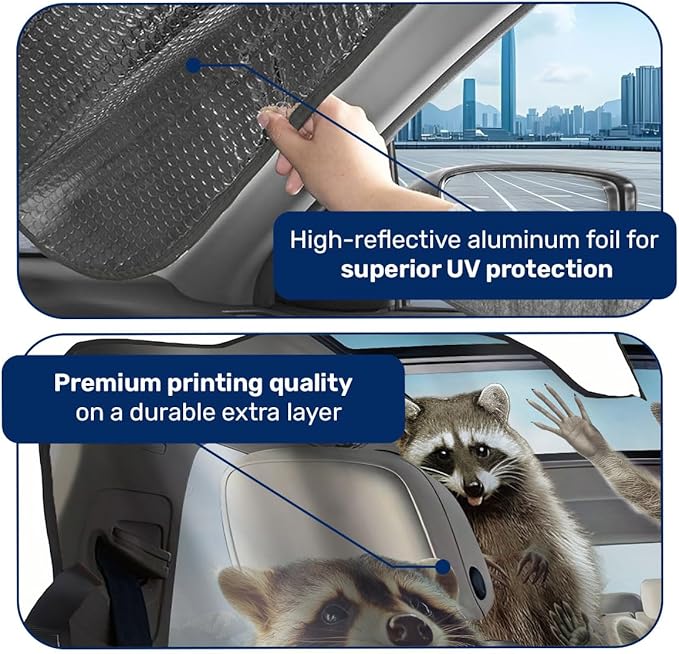GENANY Raccoon Family Windshield Sun Shade for Car SUV Truck (55x30 Inches), Sun Shade Windshield, Shades for Front Windows, Protector Blocks UV, Xmas Auto Gift, Spring Car Decor