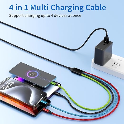 Car Accessories Multi Charging Cable [3Pack 5FT], Travel Essentials 4 in 1 Charging Cords, USB Cable Phone Charger with IP/Type C/Type C/Micro, Compatible with Most Phones/Tablets and More