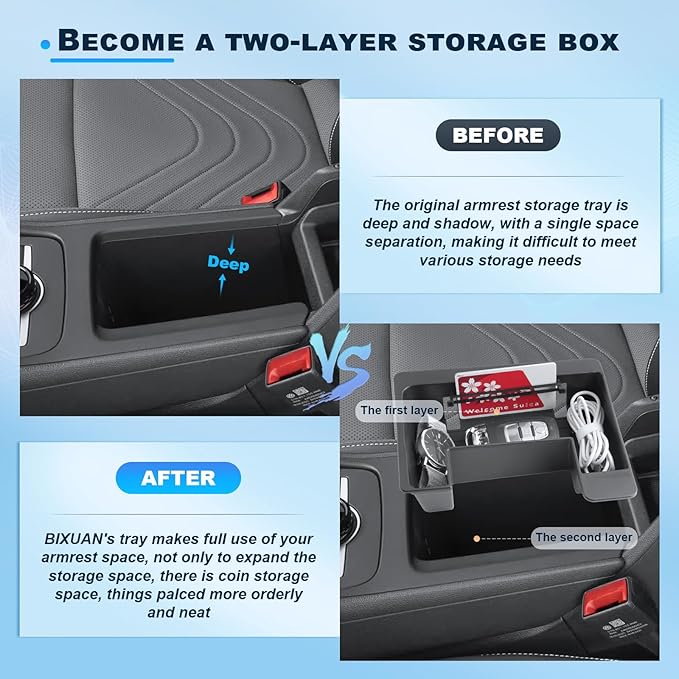 2025-2026 Tiguan Center Console Organizer for 2025 2026 VW Tiguan Armrest Insert Tray+Center Console Tray+TPE Console Cup Holder Middle Console Armrest Storage Box 2026 Tiguan Accessories