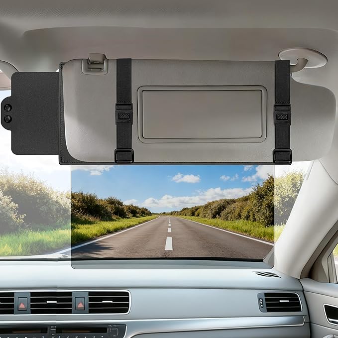 Veharvim Sun Visor Extender for Car (Polarized, UV400, PC Lens, Side Sunshade, Straps&Adjusters), Car Visor Extender Sun Blocker, Visor Extender Attachment, Anti-Glare for Safe Driving(Passenger Side)