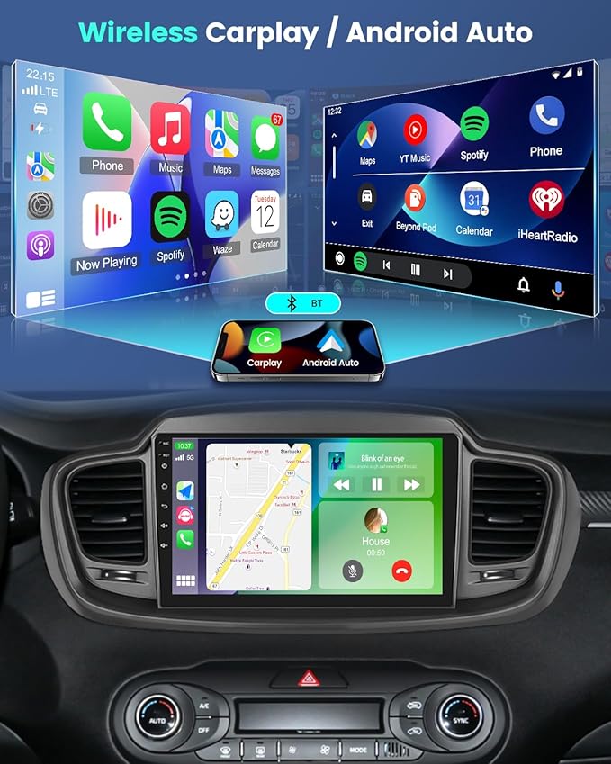 4+64G for KIA Sorento 2015 2016 2017 2018 2019 2020 Android Car Stereo with Wireless Carplay and Android Auto - 10 Inch HD Touchscreen Radio with 32EQ DSP/WiFi/GPS/Mirror Link, AHD Rear View Camera