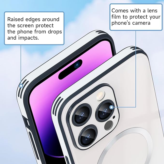 Guppy Compatible with iPhone 14 Pro with MagSafe Case, Magnetic Gradient Case with MagSafe Charging, Gradient Glass Back Cover with Lens Film-White