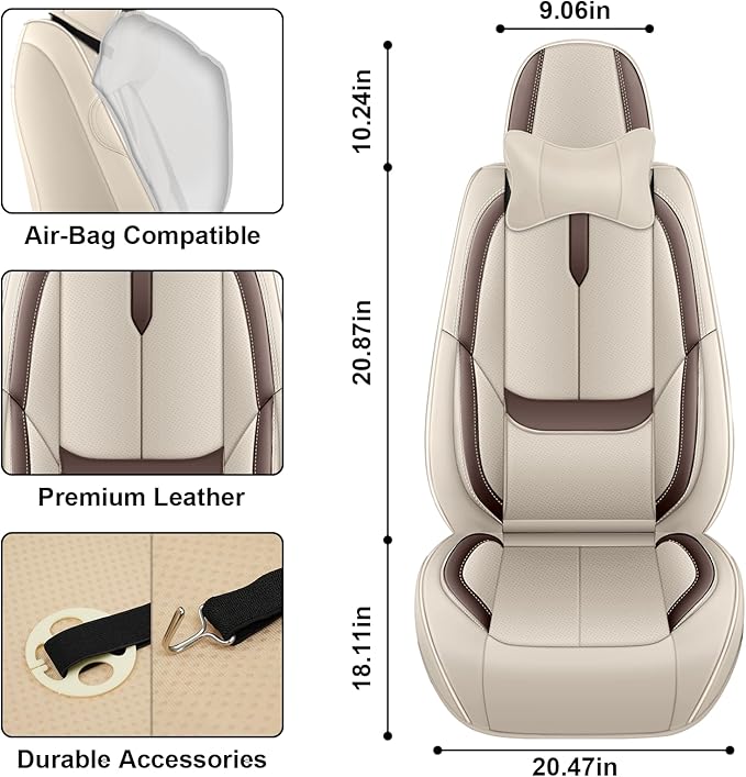 Fit for 98% of Mercedes Benz Car Seat Covers with Headrests, Premium Nappa Leather Seat Cover, Fully Wrapped Protect Modern Style Seat Cover (2-Seat Luxury, Beige & Brown)
