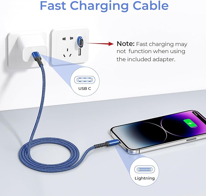 Basesailor USB C to Lightning Charger Cable 6.6ft with USB A Adapter,iOS Type C Power Delivery PD Fast Charging Cord for iPhone 11 12 13 14 Mini Pro Max,SE,iPad 8th 9th Generation