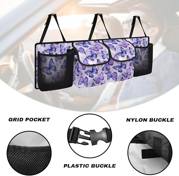 Butterfly Car Trunk Hanging Organizer with Adjustable Straps, Stylish Trunk Seat Organizer, Butterfly Car Accessories for Women, Make Your Cars Look Neat and Tidy