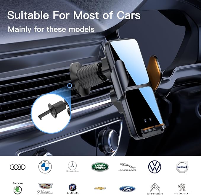 Wireless Car Charger,15W Fast Charging Auto-Clamping Car Charger Phone Mount Air Vent Cell Phone Holder,Fit for iPhone Android and All Smartphones