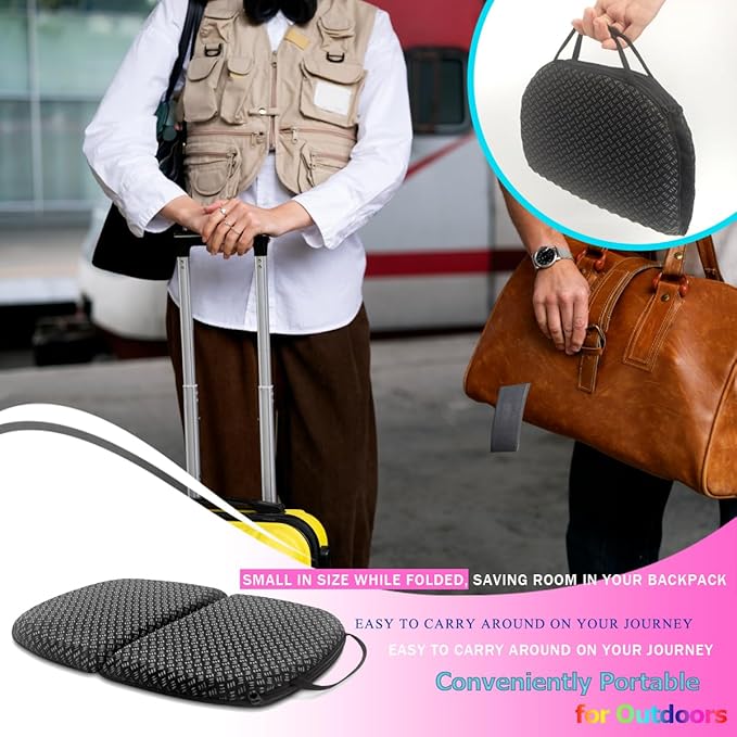 masteymoh Small Foldable Seat Cushion 0.9-Inch Thick, 14 x 9.6 Inches Portable Cooling Gel Seat Cushion for Pressure Relief, Light Seat Cushion for Travel seat Cushion, Foldable for Easier Storage
