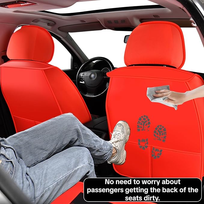 Red Car Seat Covers Complete Set, Universal Car Seat Covers for Cars, Premium Waterproof Leather, Protect & Upgrade Car Interiors, Airbag Compatible, Easy to Install & Clean Up